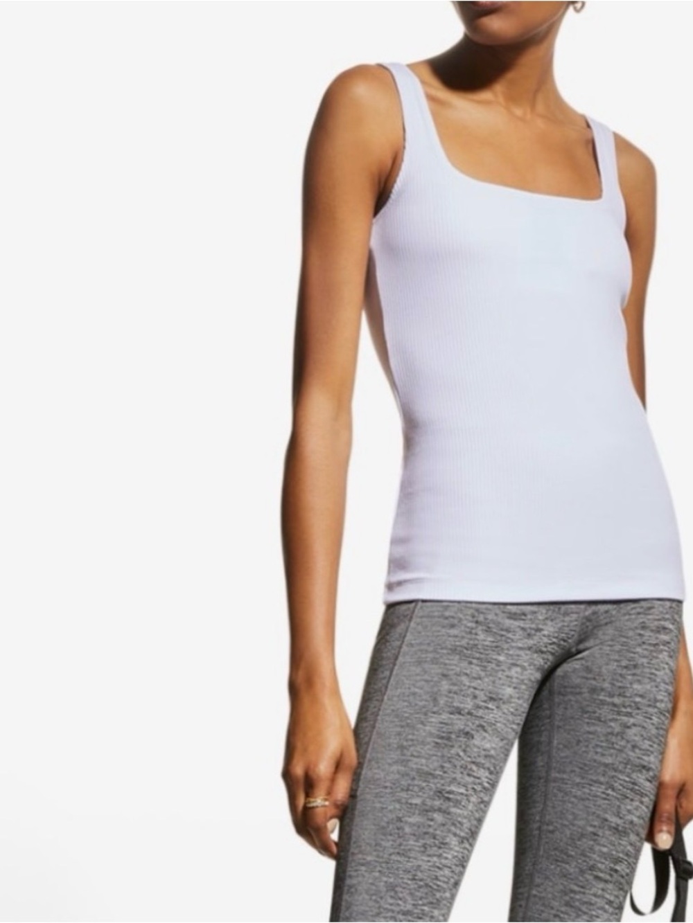 ALO Yoga White Ribbed Square Neck Tank